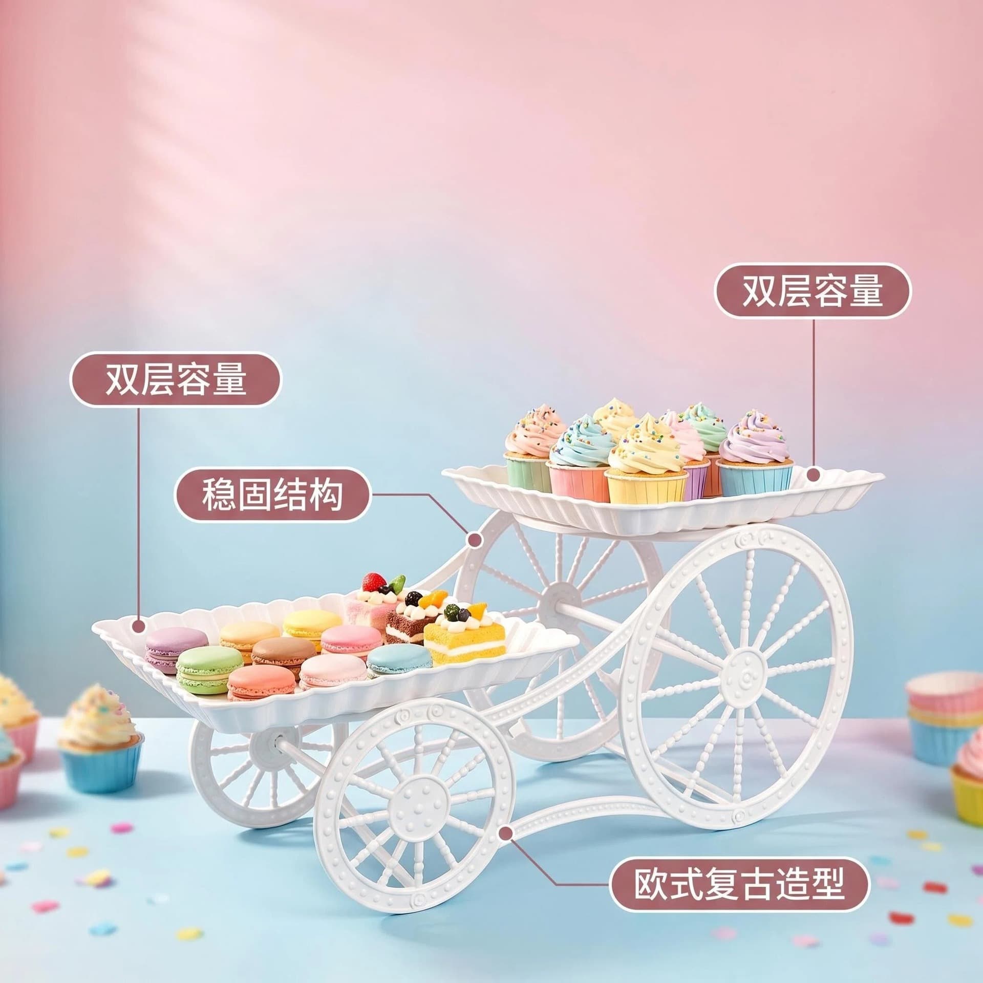 Two-Tier Hollow Dessert Stand Wedding Birthday Party Cake Stand Snack Pastry Fruit Tray Decoration Light Luxury Internet Celebrity