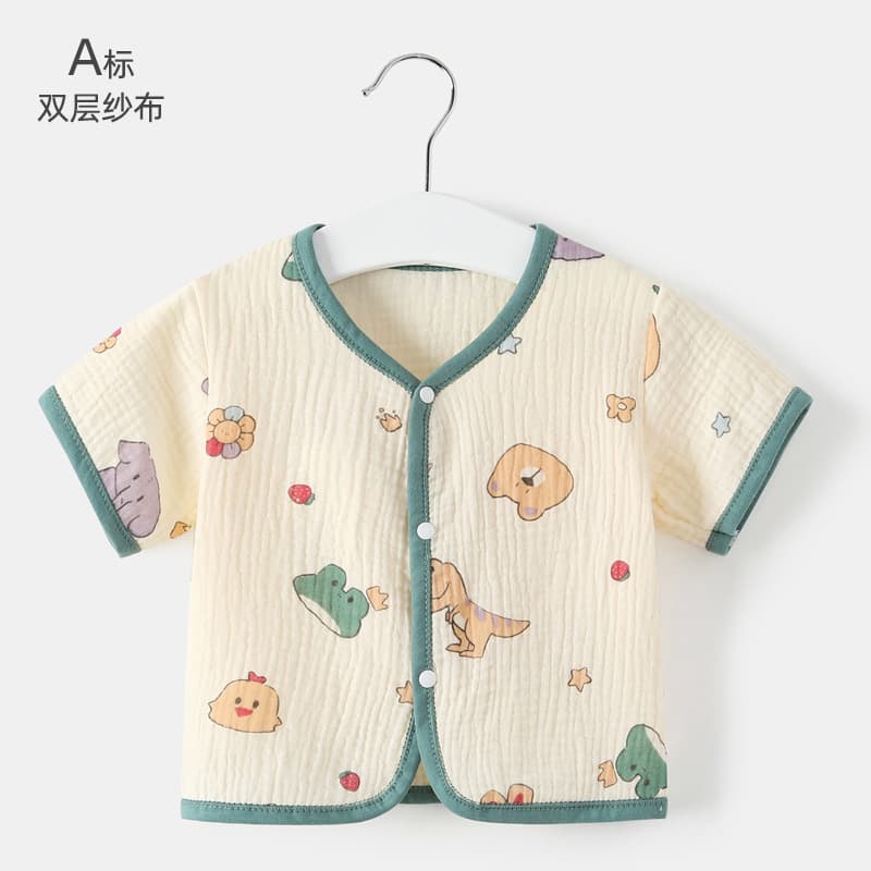 Baby Clothes Newborn Single Top Short Sleeve Gauze Cotton Newborn Baby Summer Underwear Cardigan Breathable Thin