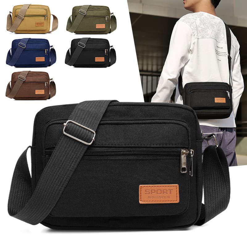 Multi-layer Canvas Crossbody Bag for Women and Men, Shoulder Messenger Bag, Casual Small Square Wallet