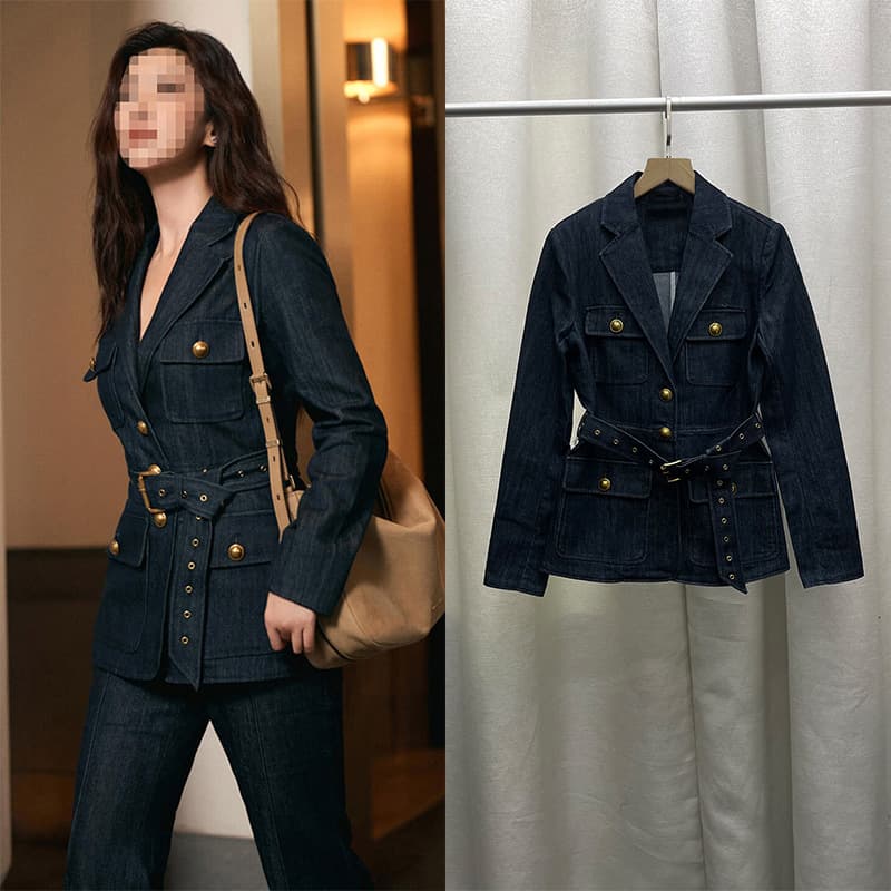 Zhu Zhu Same Style Blue Chic Denim Blazer for Women High-End Slimming Jeans Two-Piece Set