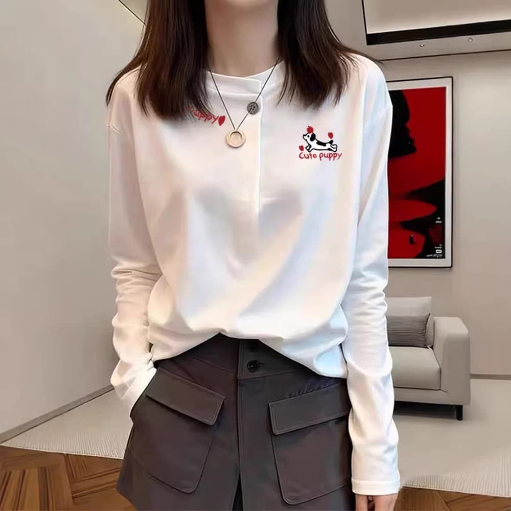 Pure Cotton Chic White Top for Women, Spring and Autumn 2026 New Style, High-End Feel, Inner Layering Shirt, Can Be Worn Alone as a T-Shirt