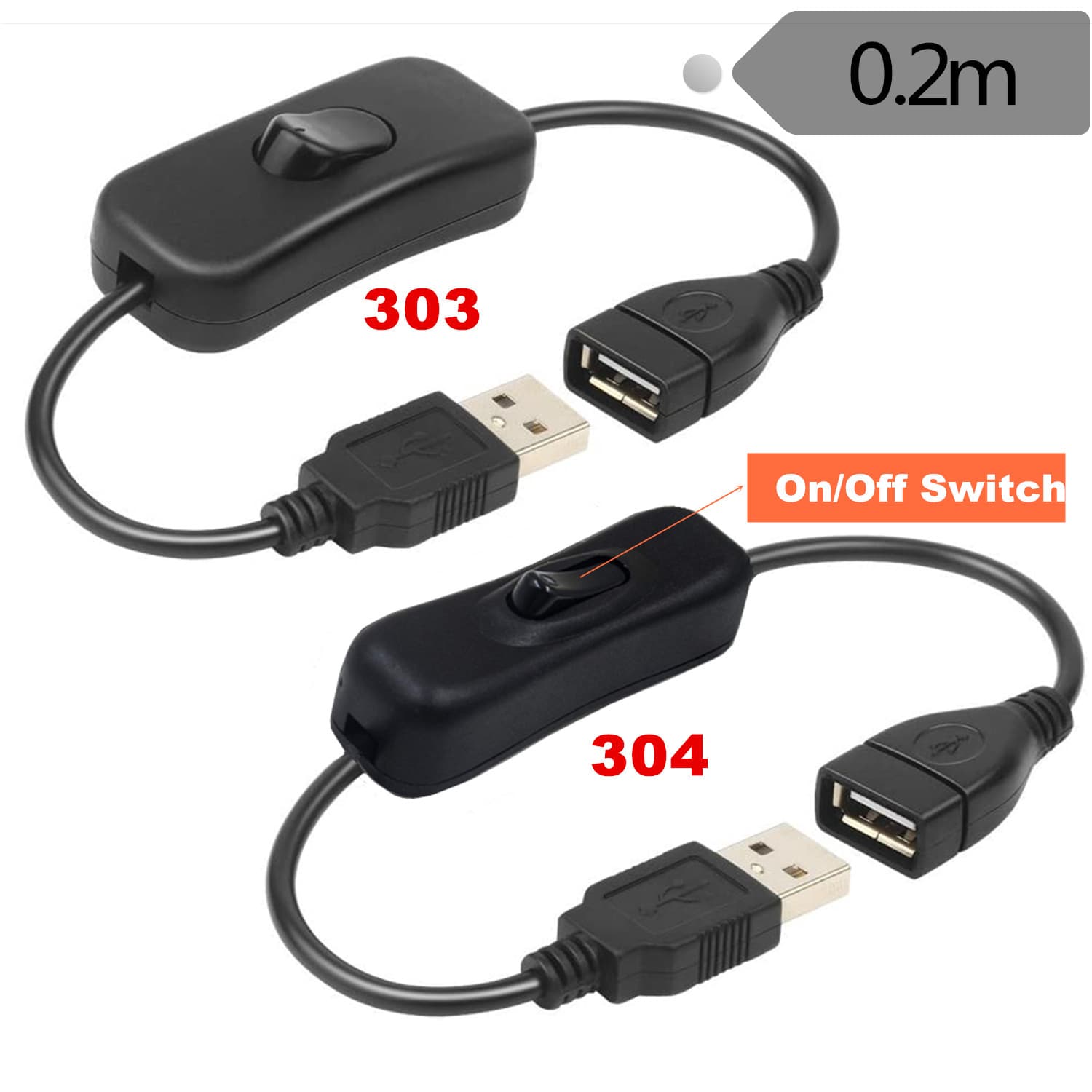 USB Male to Female Extension Cable with Switch USB Power Cable USB Switched Extension Cable