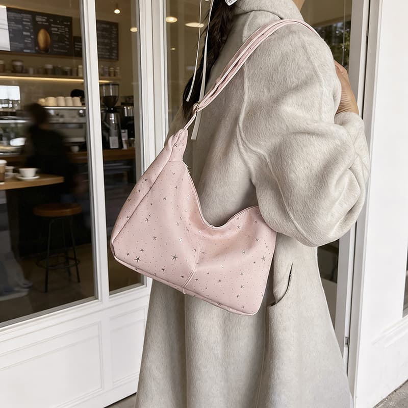 Cloth bag dumpling bag Korean style zipper small bag tote bag shining star foldable armpit sports horizontal shoulder bag