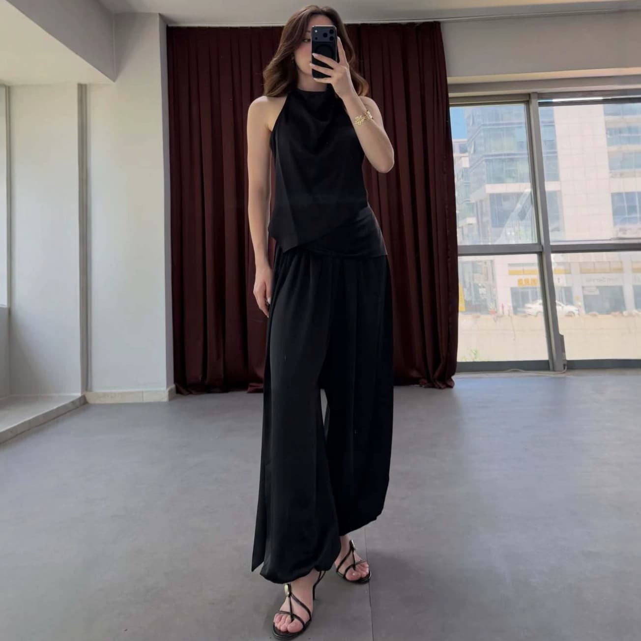 Amazon Cross-Border Trade Women's Spring/Autumn New Halter Neck Sleeveless Fitted Vest Casual Slimming Wide-Leg Pants Set