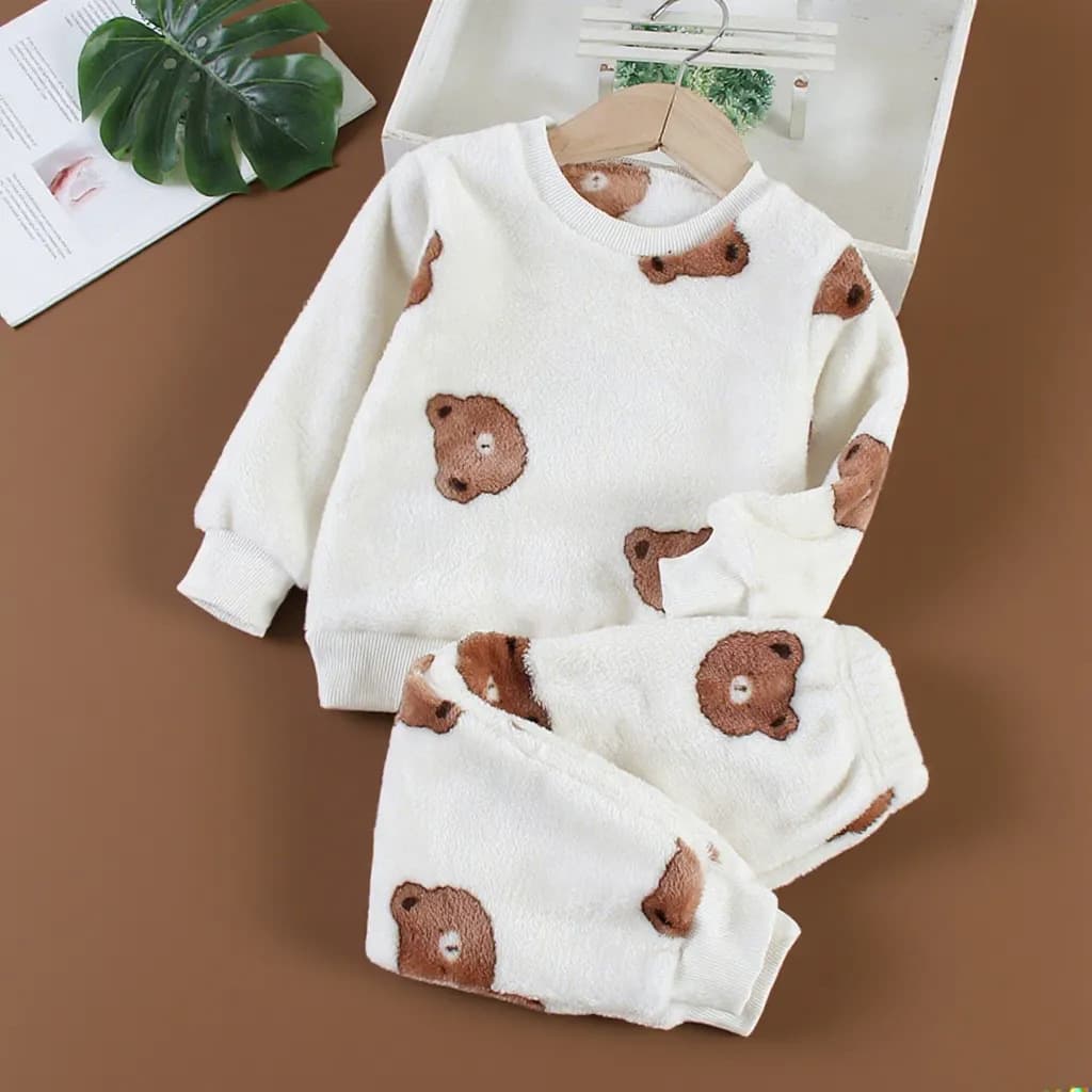 Baby Flannel Home Clothes, Boys and Girls Winter Suits, Children's Cartoon Thickened Pajamas Two-Piece Set