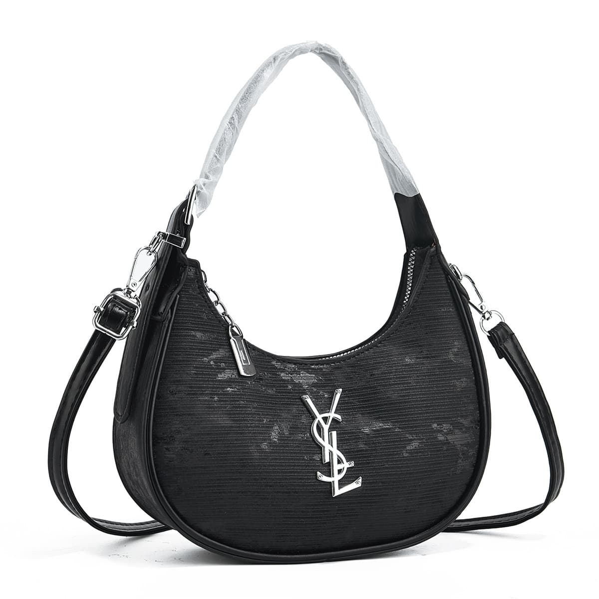 Cross-border high-end bags for women, light luxury, popular single shoulder underarm bag, niche design, wood grain outing crossbody semi-circle bag