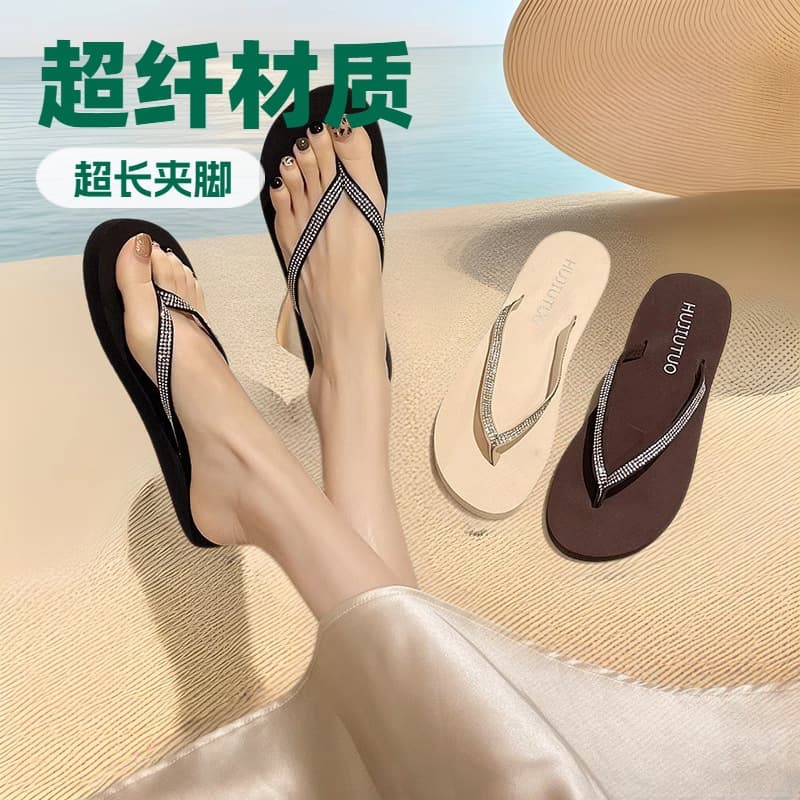 2025 Summer New Fashion Rhinestone Flip Flops for Women, Beach Anti-Slip Sandals for Vacation
