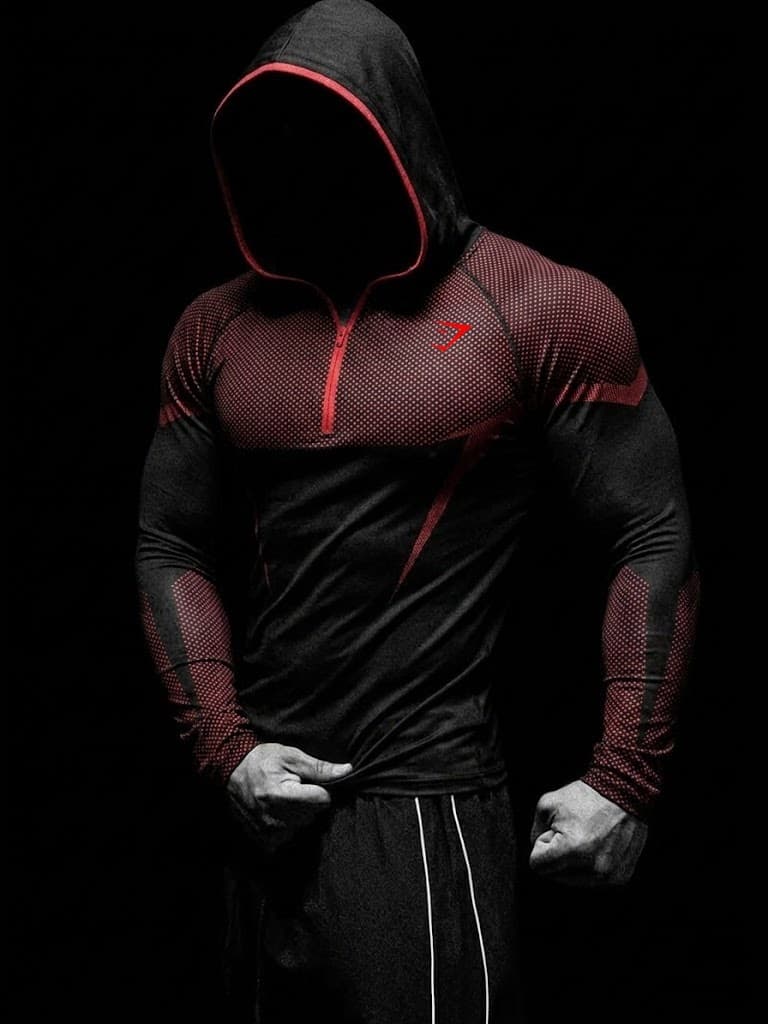 GYMSHARK/ONYX5 Men's Hooded Long Sleeve Workout Quick-Dry Stretch Half-Zip Compression Training Top
