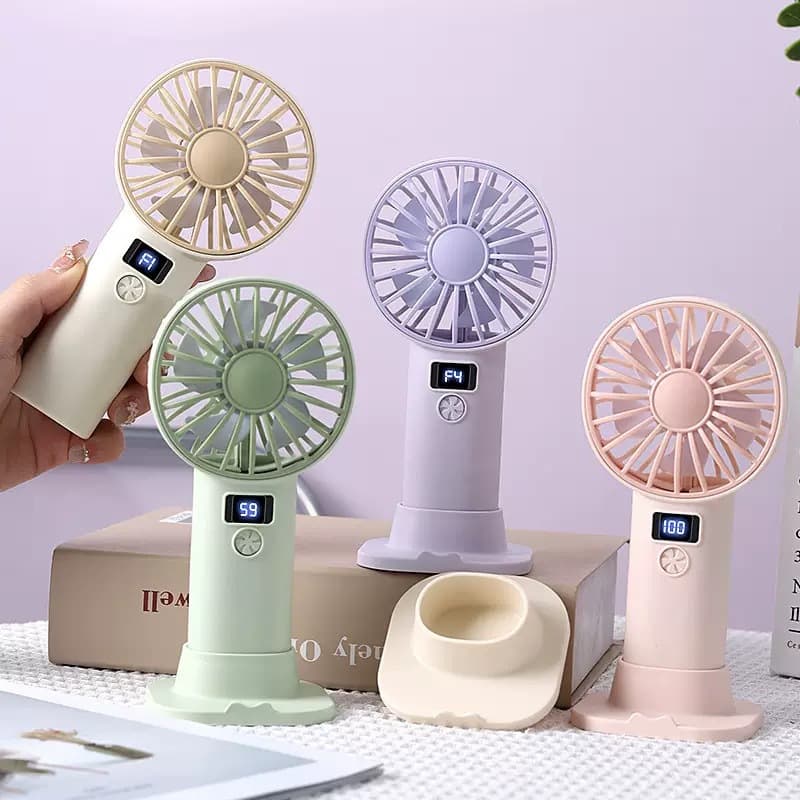 New Digital Display Handheld Mini Fan Mini USB Rechargeable with Base Desktop Fan Portable Fan