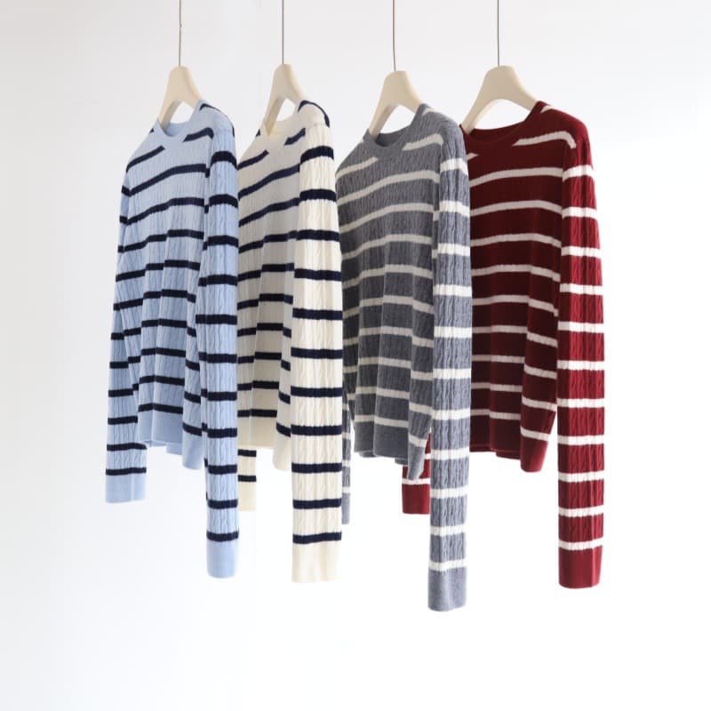 One-piece Skin-friendly Velvet Soft Knit Sweater for Women, New Autumn/Winter Cable Knit Stripe Color-block Inner Layer Top