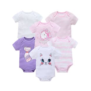 Baby Clothes 6-Piece Summer Set Short Sleeve Girl Cartoon Triangle Bodysuit Newborn Baby Romper Cross-Border Wholesale