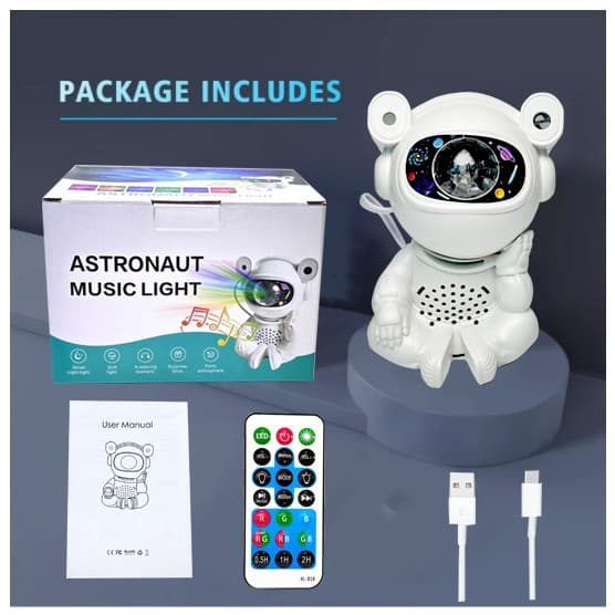 Space Astronaut Starry Sky Projection Lamp with USB, Bluetooth Speaker Night Light, and Full Sky Star Atmosphere Decor