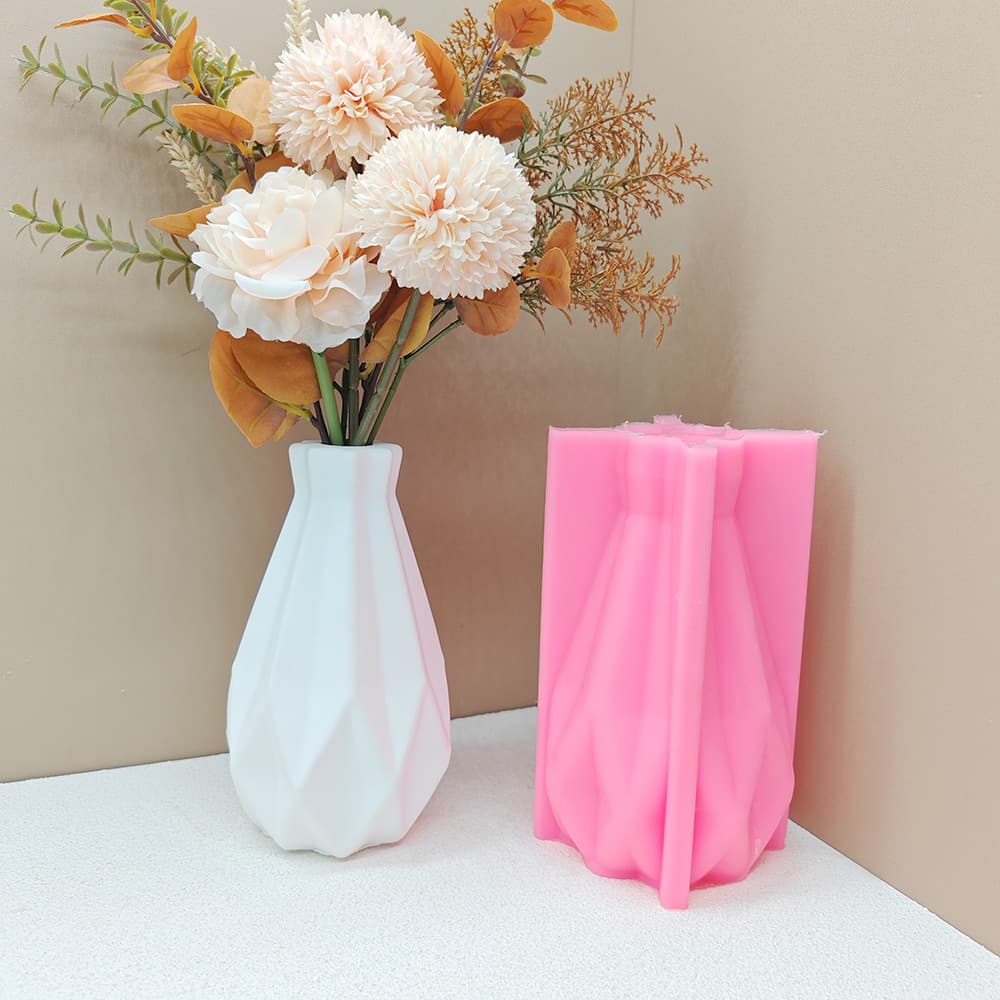 Origami Narrow Neck Hollow Vase Silicone Concrete Mold, Geometric Diamond Dry Flower Arrangement Plaster Vase Mold