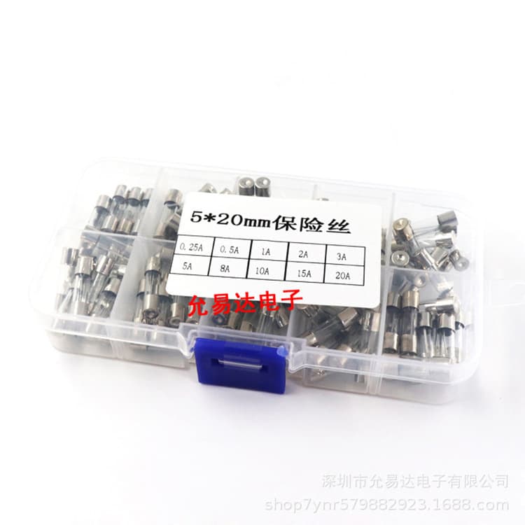 Glass Fuse / Tube Fuse Holder 5*20MM 10 Types Total 100pcs Mixed Sample Box 0.25A-20A
