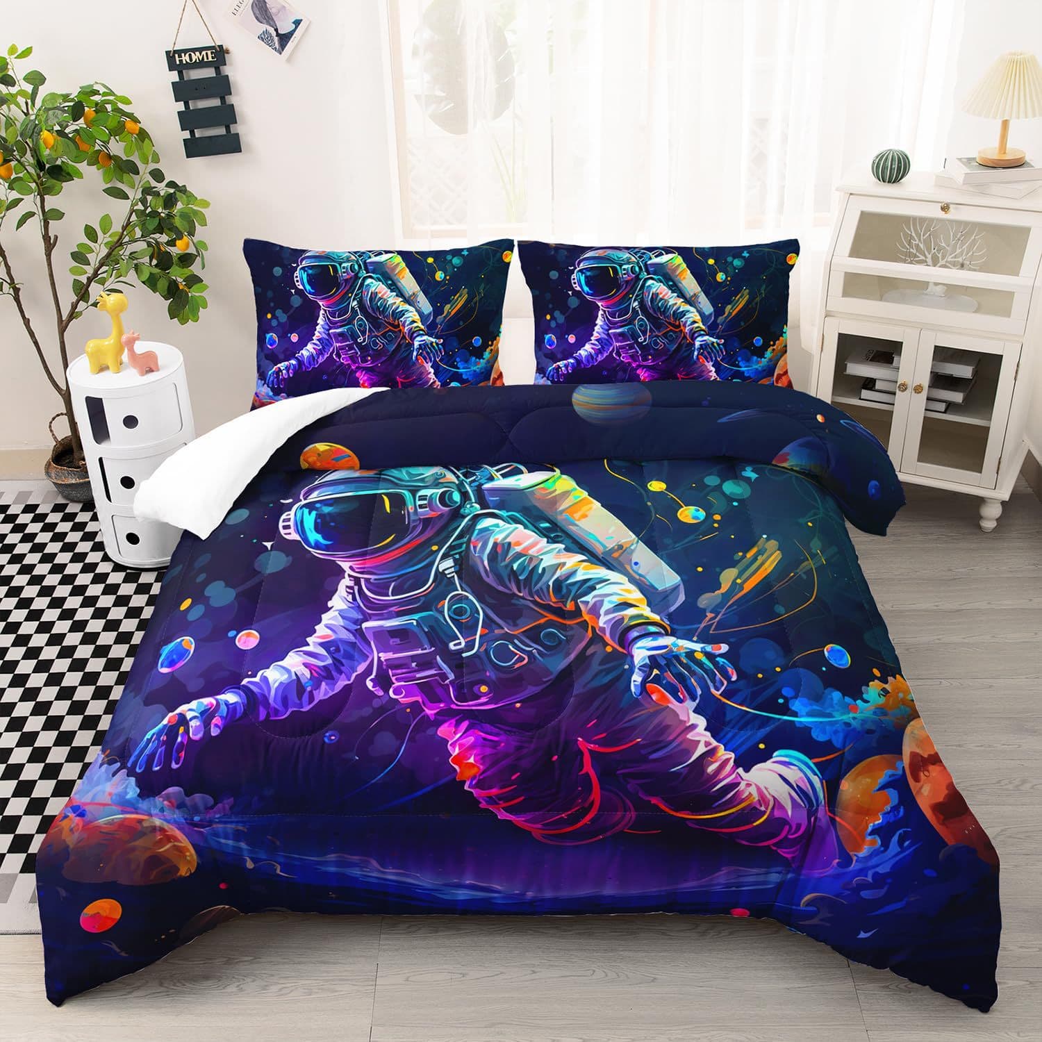 Outer Space Astronaut Quilt Set - Thick Polyester Fiberfill Quilted Bedding Three-Piece Set, Factory Direct Supply