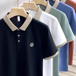 Men's Short Sleeve T-Shirt 210g Embroidered Turn-Down Collar Polo Shirt Business Casual Trendy Top 2024 Summer New