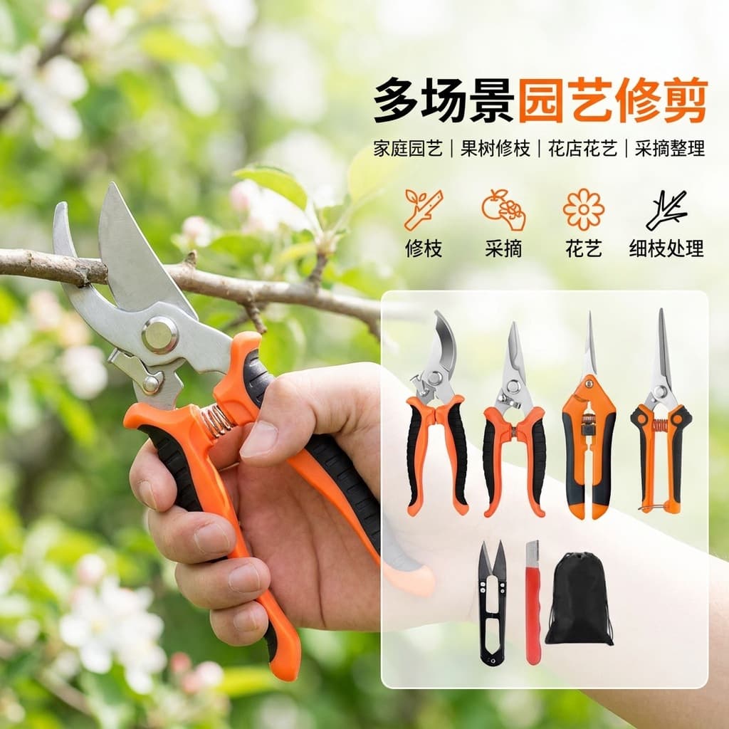 Gardening tools stainless steel pruning shears, garden shears, fruit picking shears, grape shears, fruit branch shears, floral shears, special scissors set