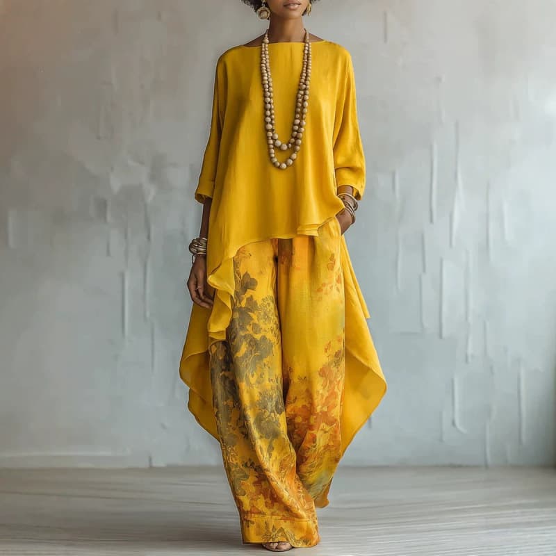 2026 European and American Amazon cross-border independent station solid color tops wide-leg pants suit women's casual two-piece set
