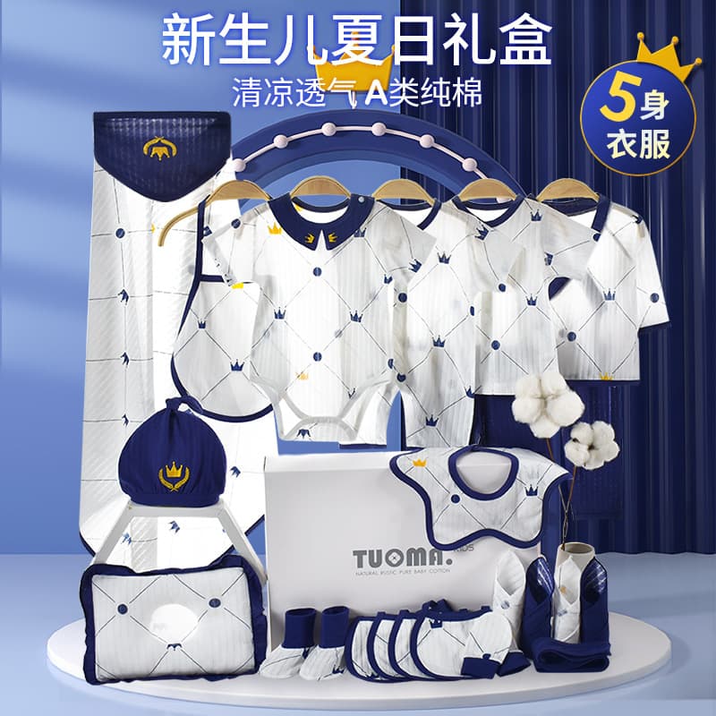 Newborn Gift Set Baby Summer Cotton Outfit for Newborn Boys Full Moon Gift