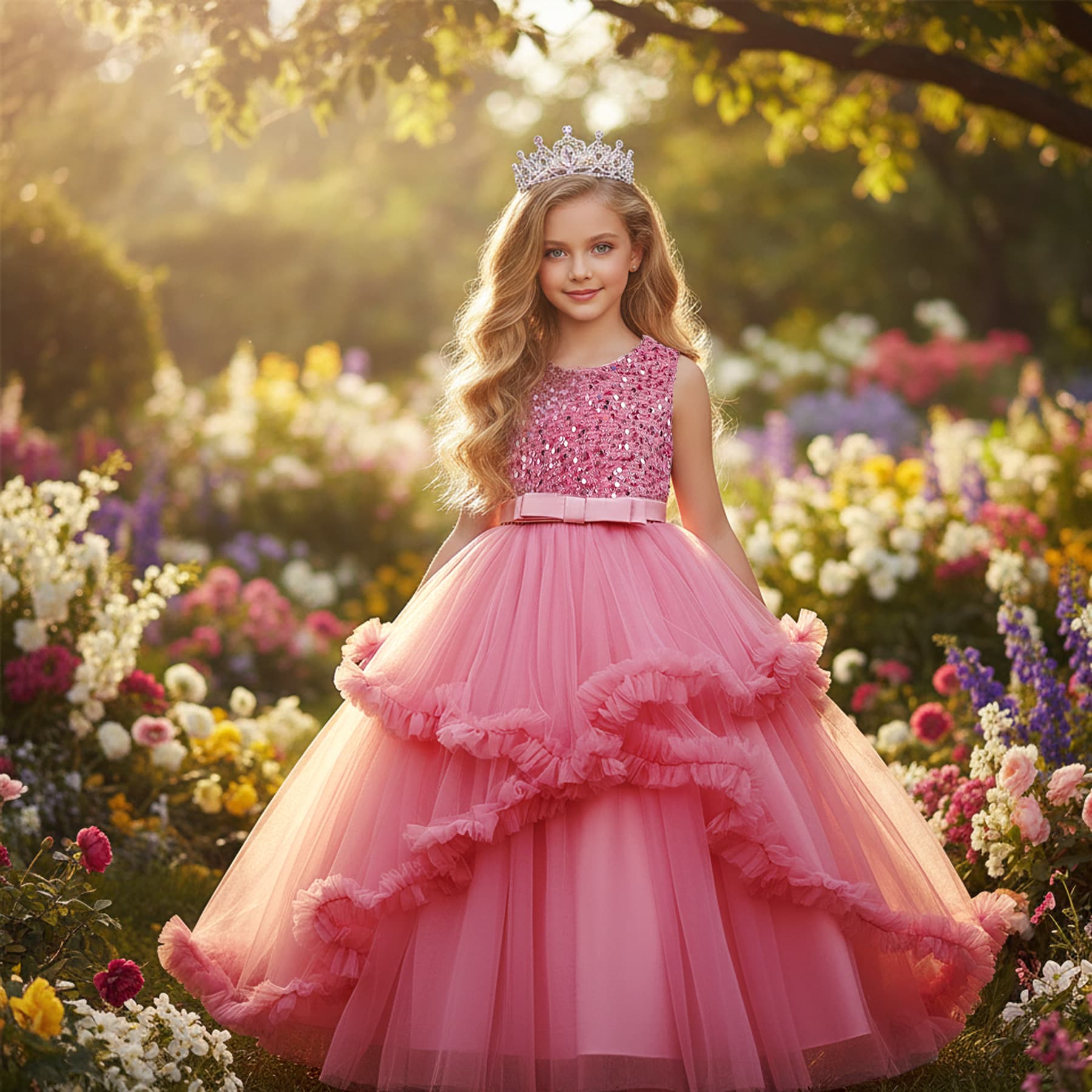 Christmas Girls Princess Dress Sleeveless Sequin Flower Girl Birthday Tutu Dress Fashionable Host Catwalk Evening Gown