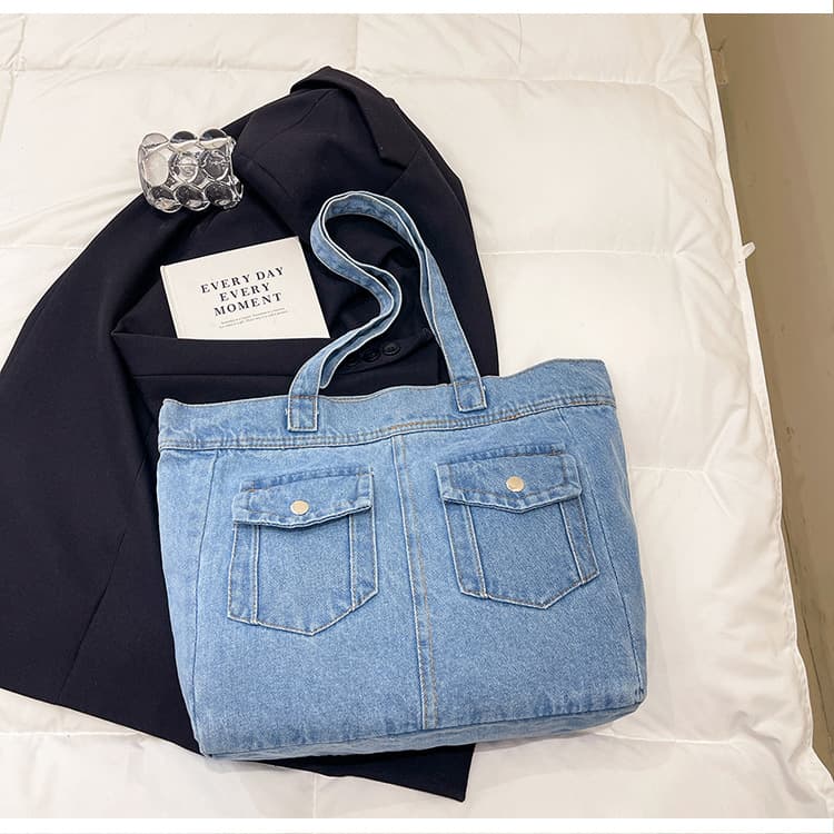 Cross-border denim bag Korean casual lightweight large-capacity tote bag niche student class shoulder bag women's bag