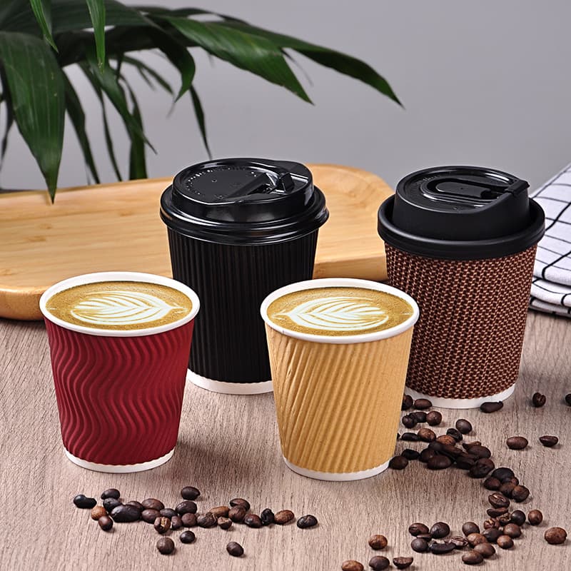 Disposable Double-Wall Paper Cups with Lids, Wedding Takeaway Thick Insulated Corrugated Coffee Cups with Logo Printing