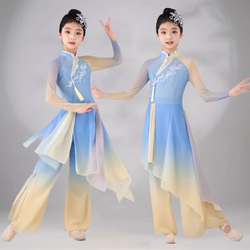 Children's Classical Dance Art Exam Chinese Style Performance Costume New Fan Dance Flowing Set Kids Opening Dance Outfit