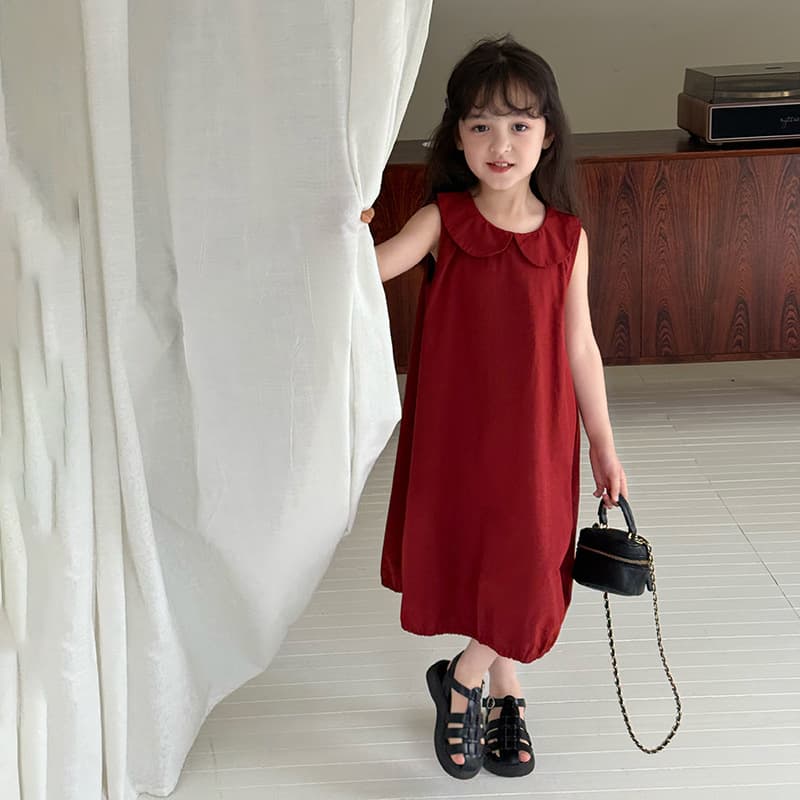 Aimo Beibei Children's Cotton Dress Summer Korean Style Simple Cute Baby Doll Collar Vest Dress