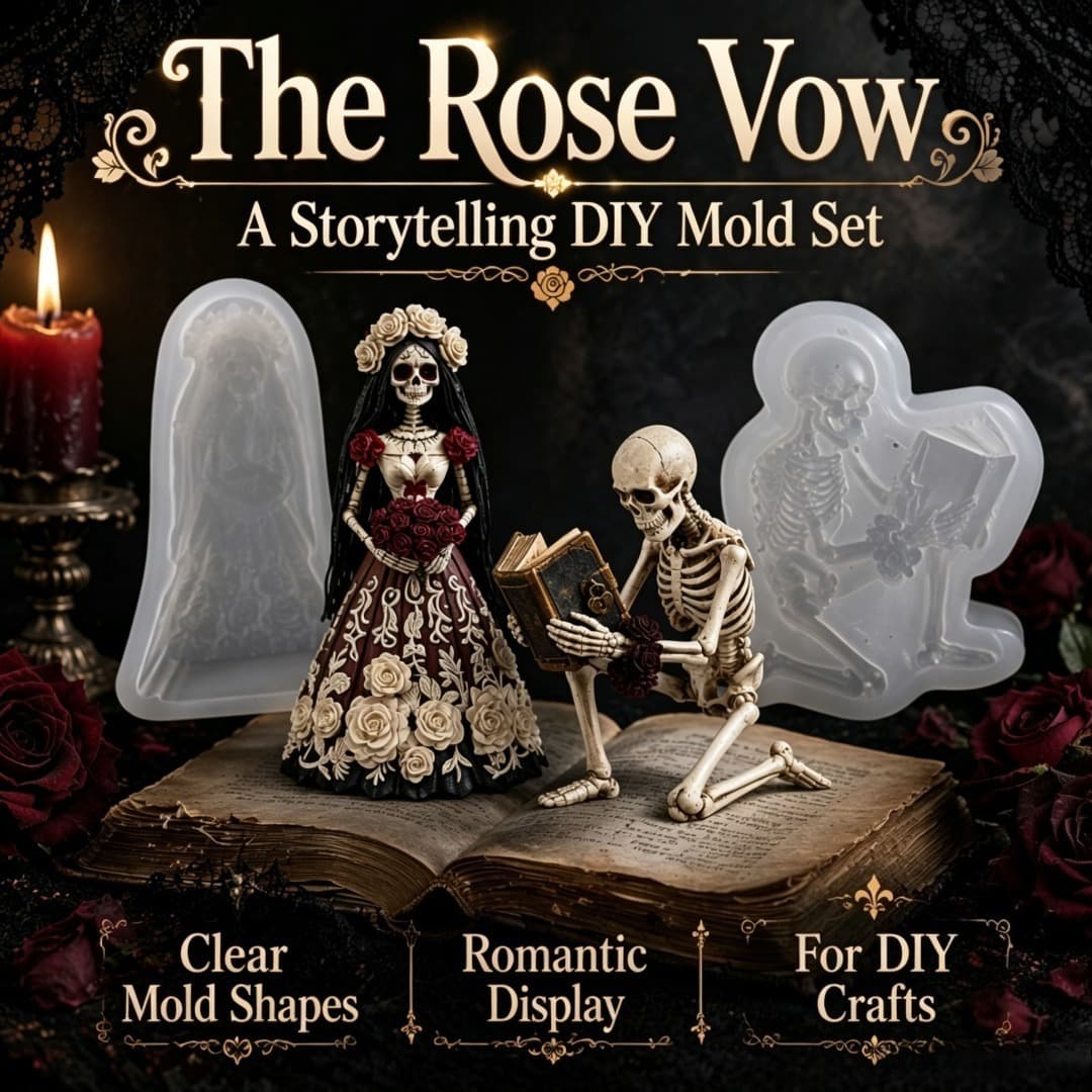 Halloween Skeleton Couple Silicone Mold Set Corpse Bride Skeleton Figure DIY Resin Ornament Mold