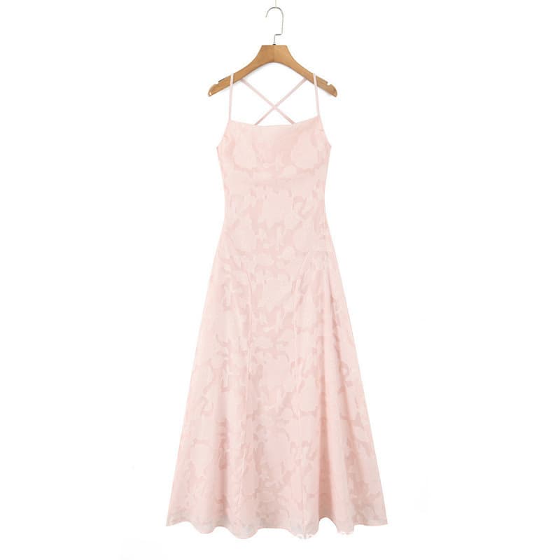 Summer French retro fashion strapless backless tie-up elegant waist-cinching full skirt dress
