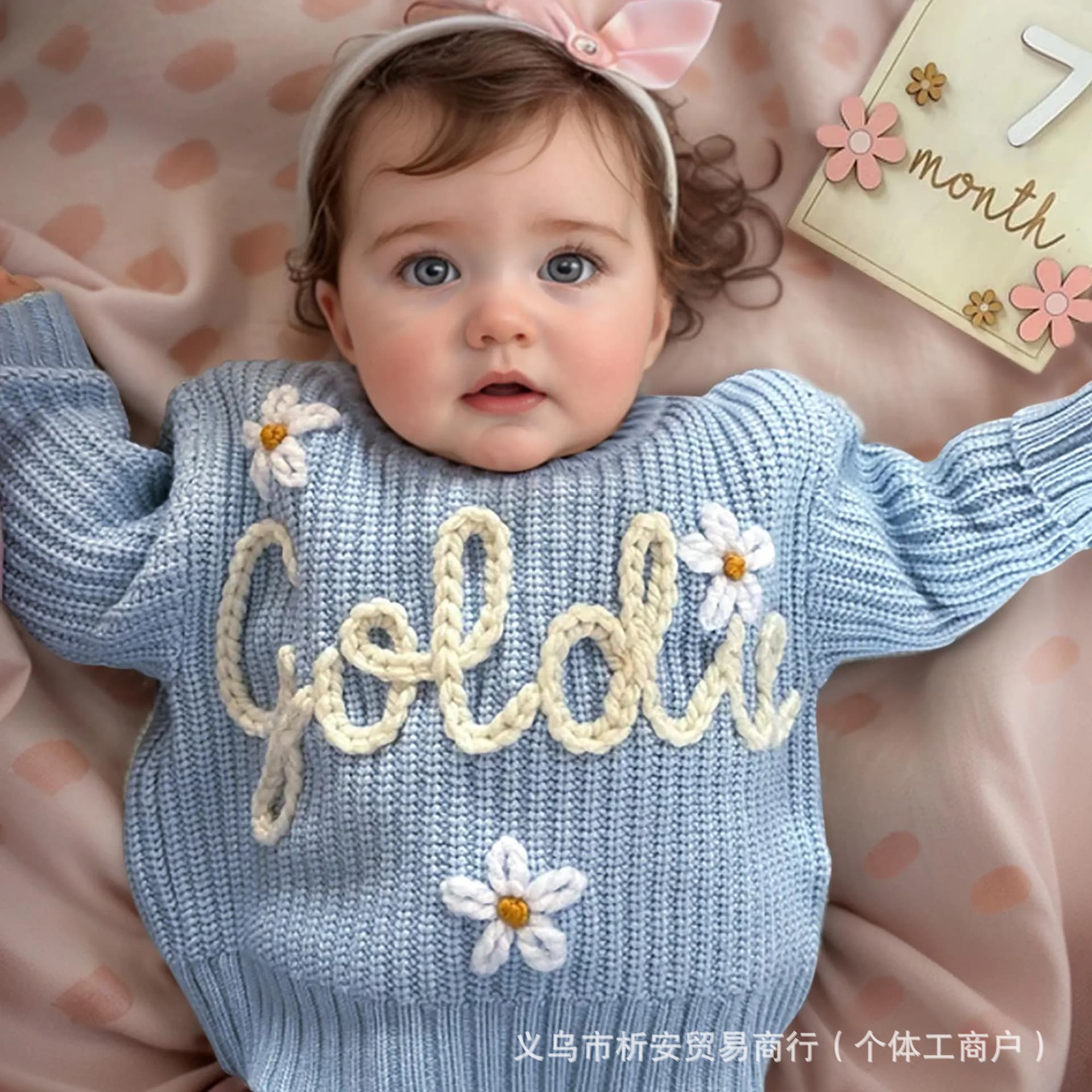 Hand-embroidered Custom Letter Sweater for Kids, European and American Style, New Cross-Border Product, Solid Color Unisex Knitted Top