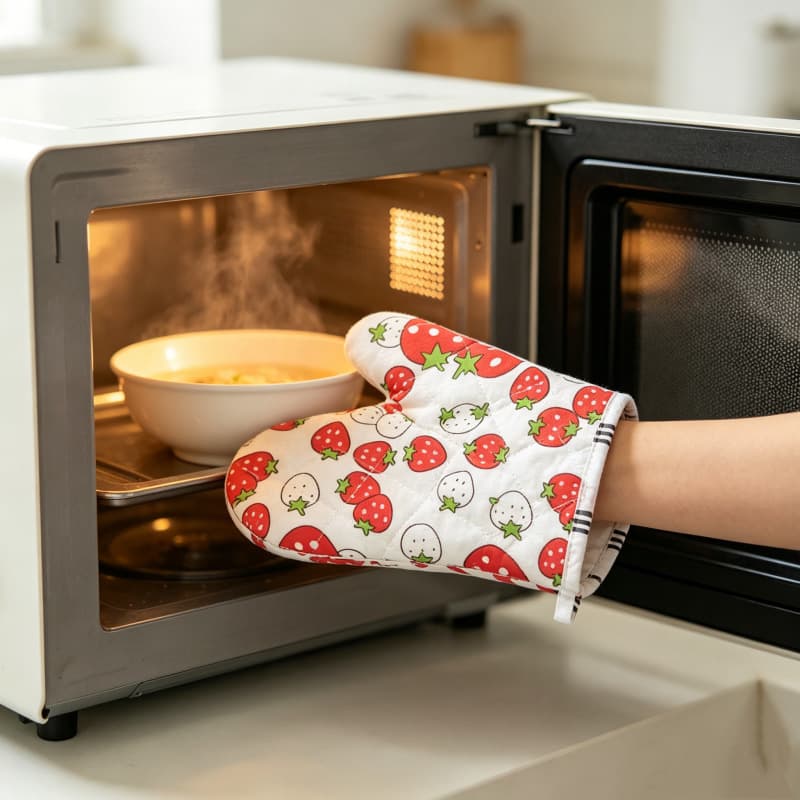 Microwave Oven Gloves Heat-Resistant for Home Oven Baking High-Temperature White Cotton Factory Direct Insulated Gloves 1 Pair Bagged