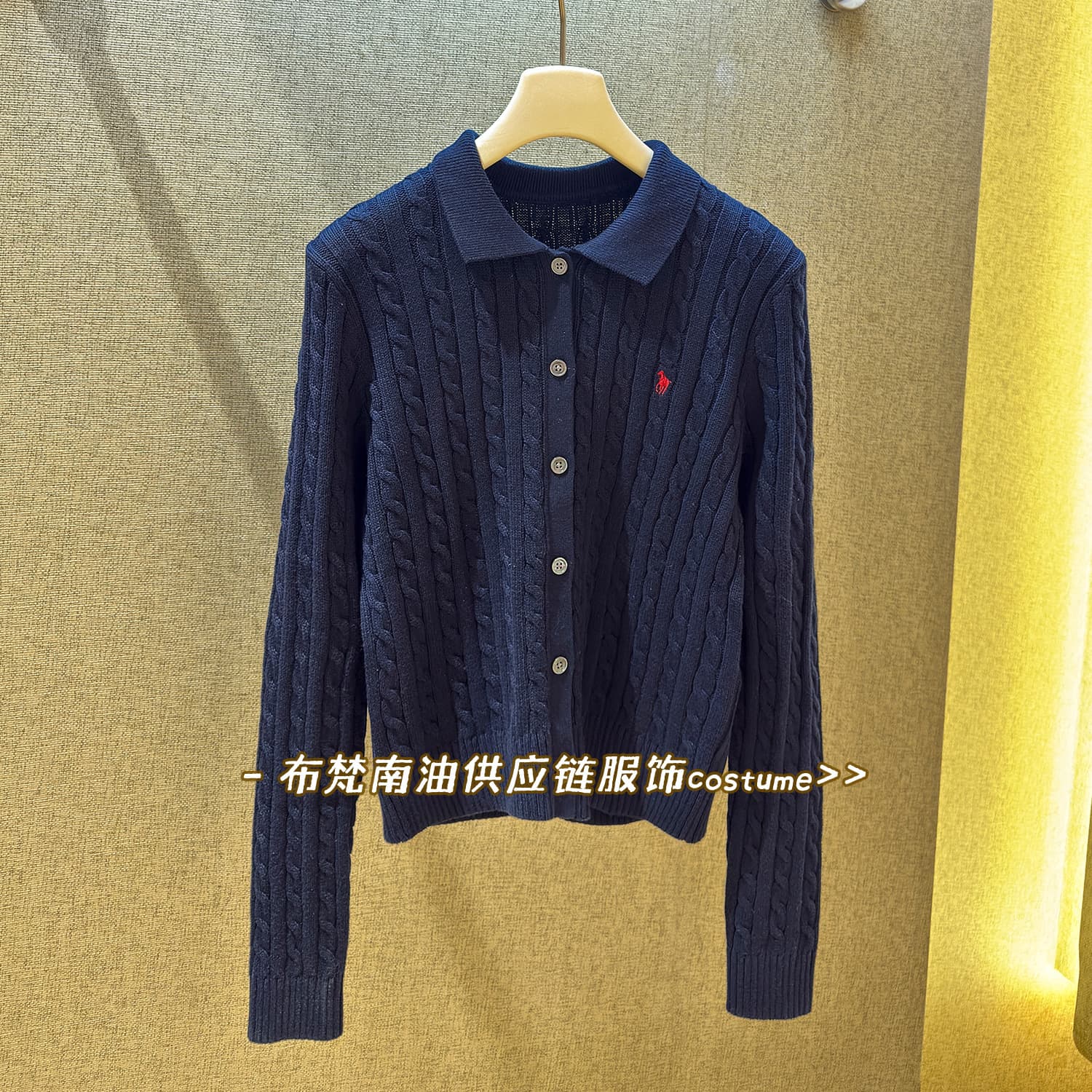 RL Ralph Lauren Embroidered Pony Logo Polo Collar 100% Cotton Long-Sleeve Knit Sweater for Women, Autumn/Winter Fashion Casual Cable Knit Top