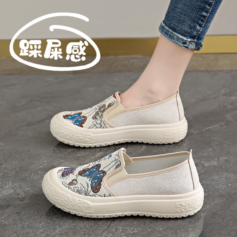 Cloth Shoes Women Mom Shoes Spring New Middle-Aged Loafers Canvas Shoes Women Lazy One-Pull-On Fisherman Shoes Women