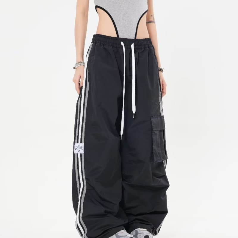 American Style Loose Sporty Striped Women's Work Pants Casual Wide Leg Trousers Couples Comfortable Polyester Leisure Pants
