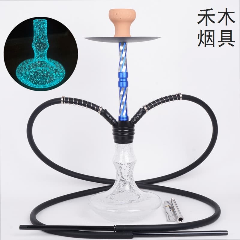 Hookah factory medium four-tube silicone tube aluminum alloy luminous glass pot with silicone tube clip smoking pot plate