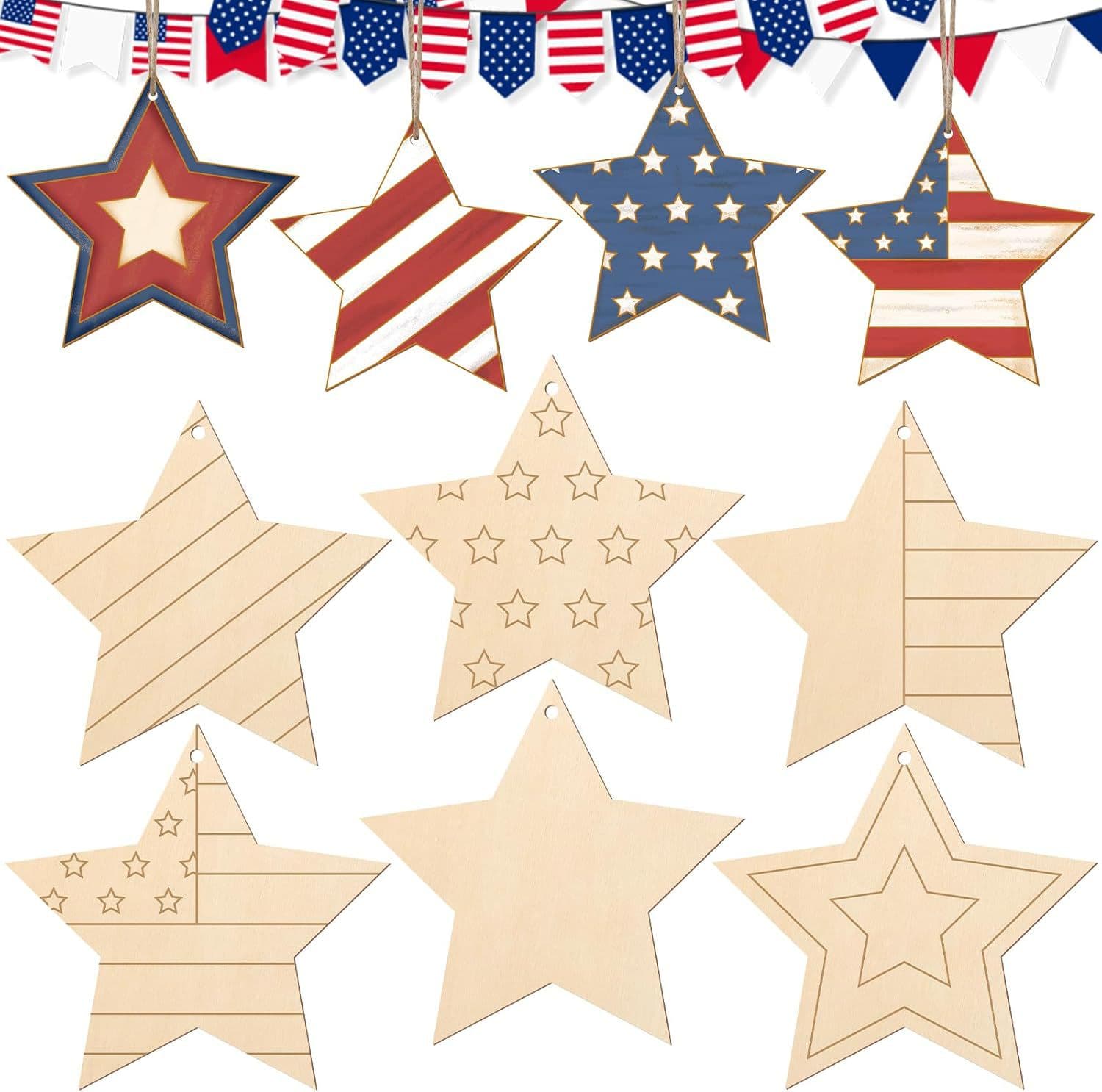 Wooden Star Decorative Sign DIY Hand-Painted Fourth of July Party Home Creative Ornament