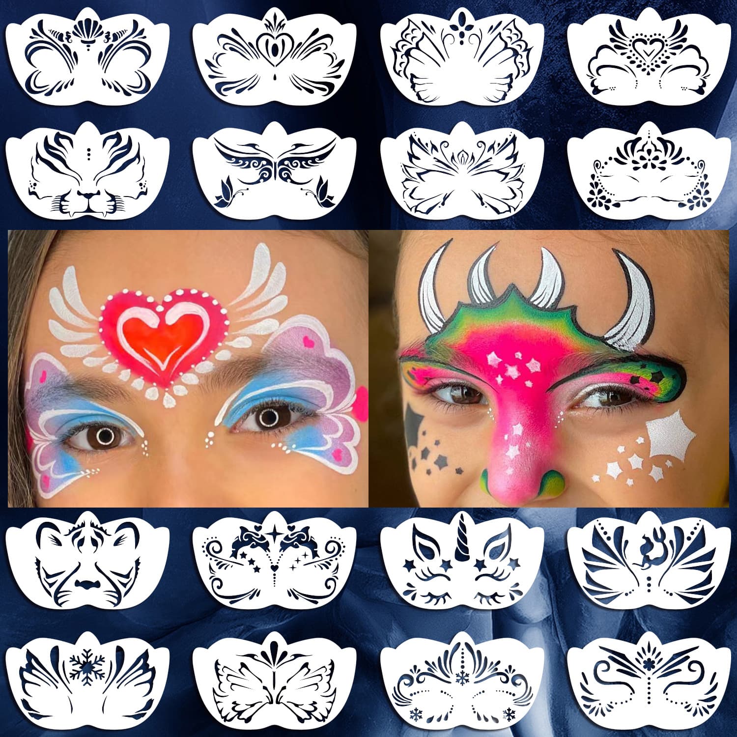 Cross-border Face Painting Stencils, Children's DIY Stencil Drawing Aid Tool for Stage Makeup Face Painting and Eye Corners