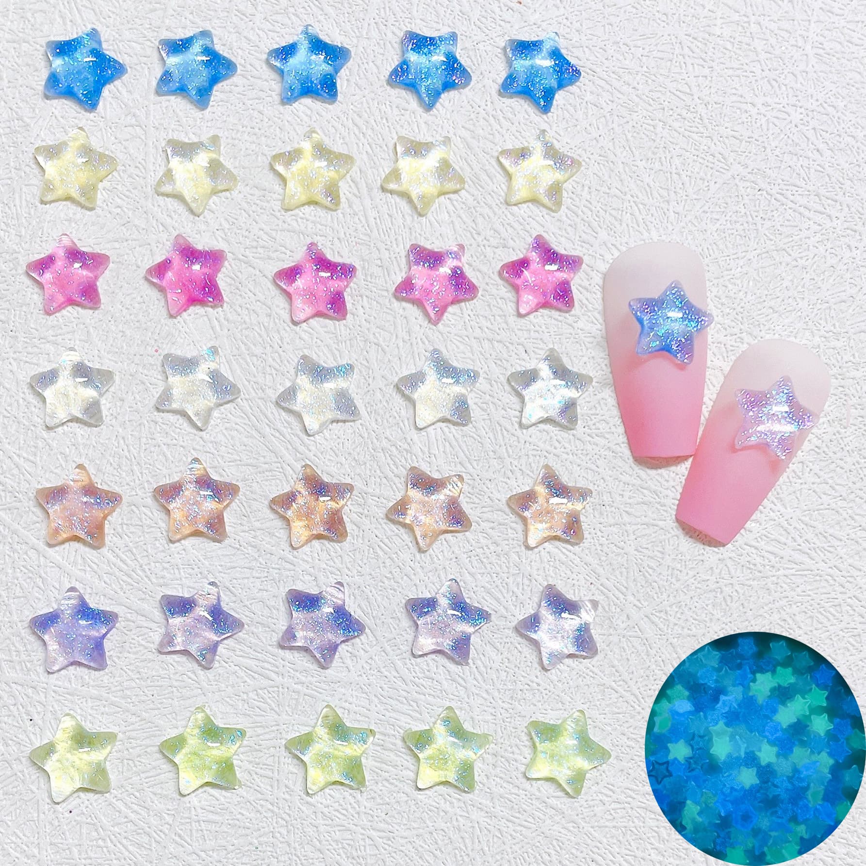Pretty Girl Warrior Little Red Book New Luminous Fine Shining Star Nail Jewelry Internet Celebrity Nail Ice Five-Pointed Star