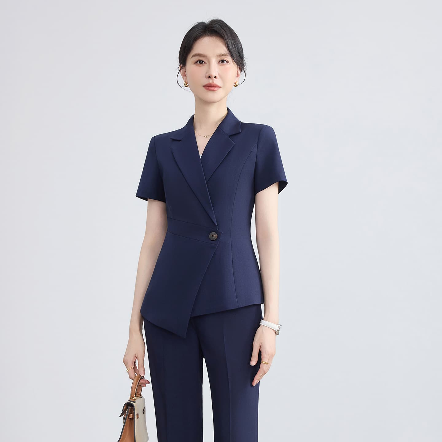 Premium Short-Sleeve Suit Set for Women Summer Thin Manager Formal Workwear Professional Black Blazer