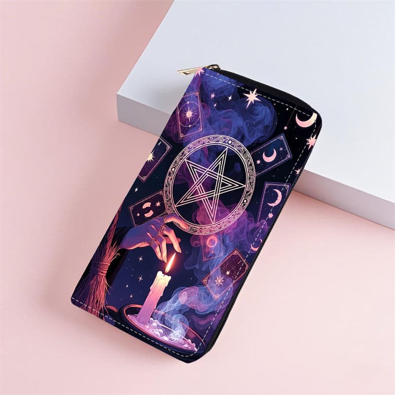Cartoon Witch PU Wallet for Women, Student Long Wallet, Passport Case, Cosmetic Bag, Single Zipper Pouch Wholesale