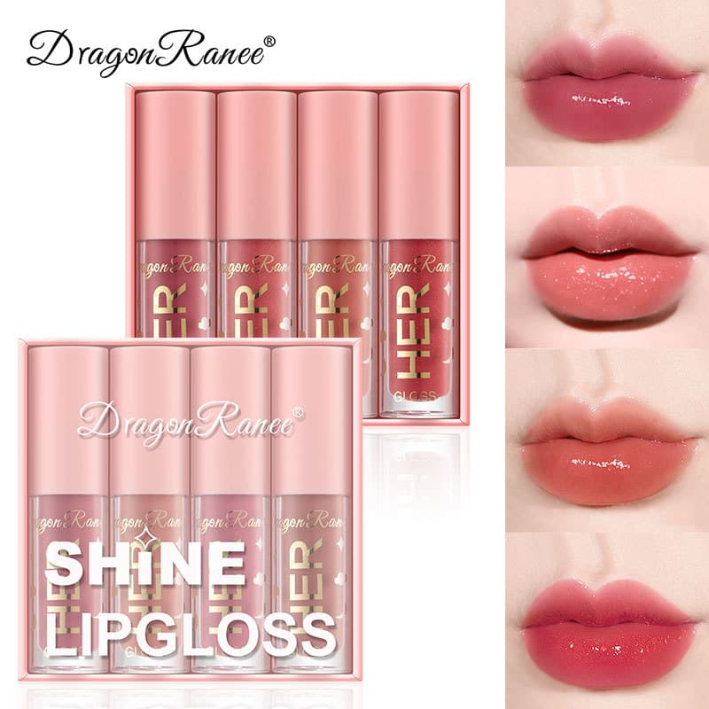 DragonRanee Lip Gloss 4-Piece Set Box, Moisturizing Glossy Lip Gloss Set, Lip Gloss Kit for Cross-Border E-Commerce