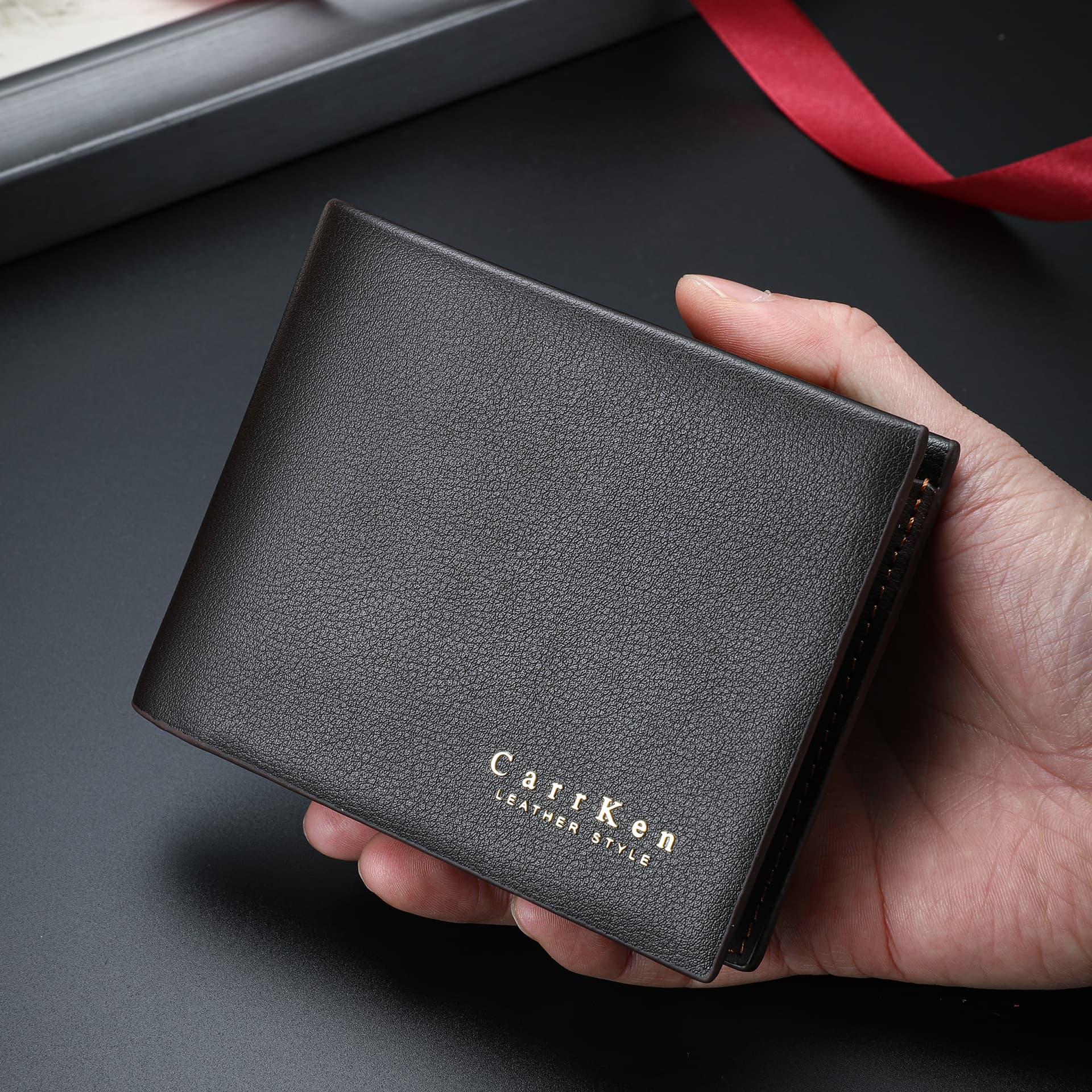 New lychee pattern high-end business men's wallet short wallet foreign trade best-selling three-fold men's hinge wallet