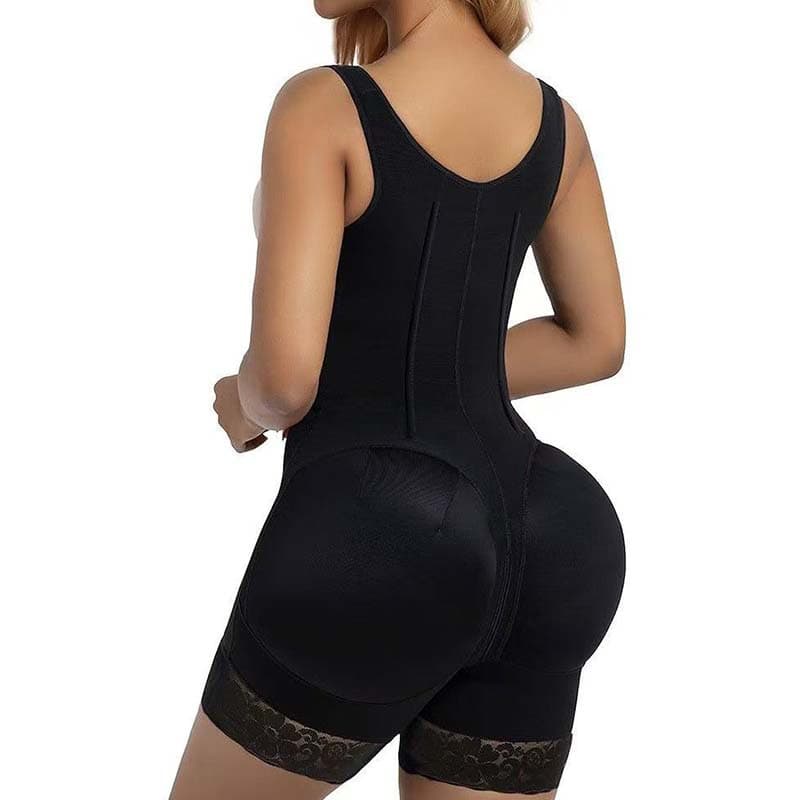 Post-Surgery Waist Compression Shapewear with Buckle Lace Trim, Tummy Control Waist Cincher Bodysuit