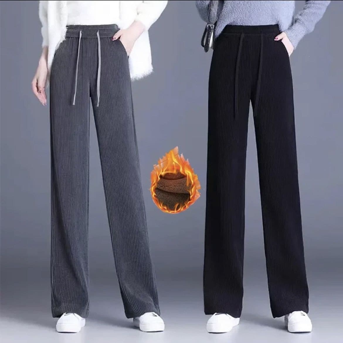 Autumn and winter improved narrow version of wide-leg straight-leg women's pants corduroy drape casual large-size wide-leg pants women's pants for outer wear