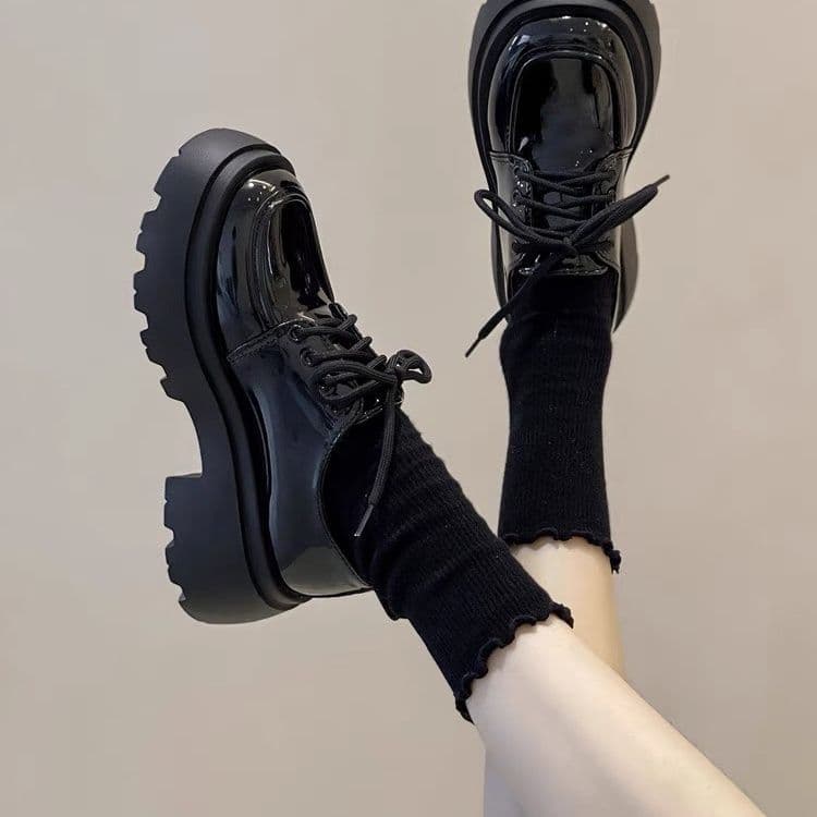 Furry Lined Platform Chunky Shoes for Women, British Academic Style 2025 New Release, Slimming Retro Block Heel Lace-Up Leather Shoes