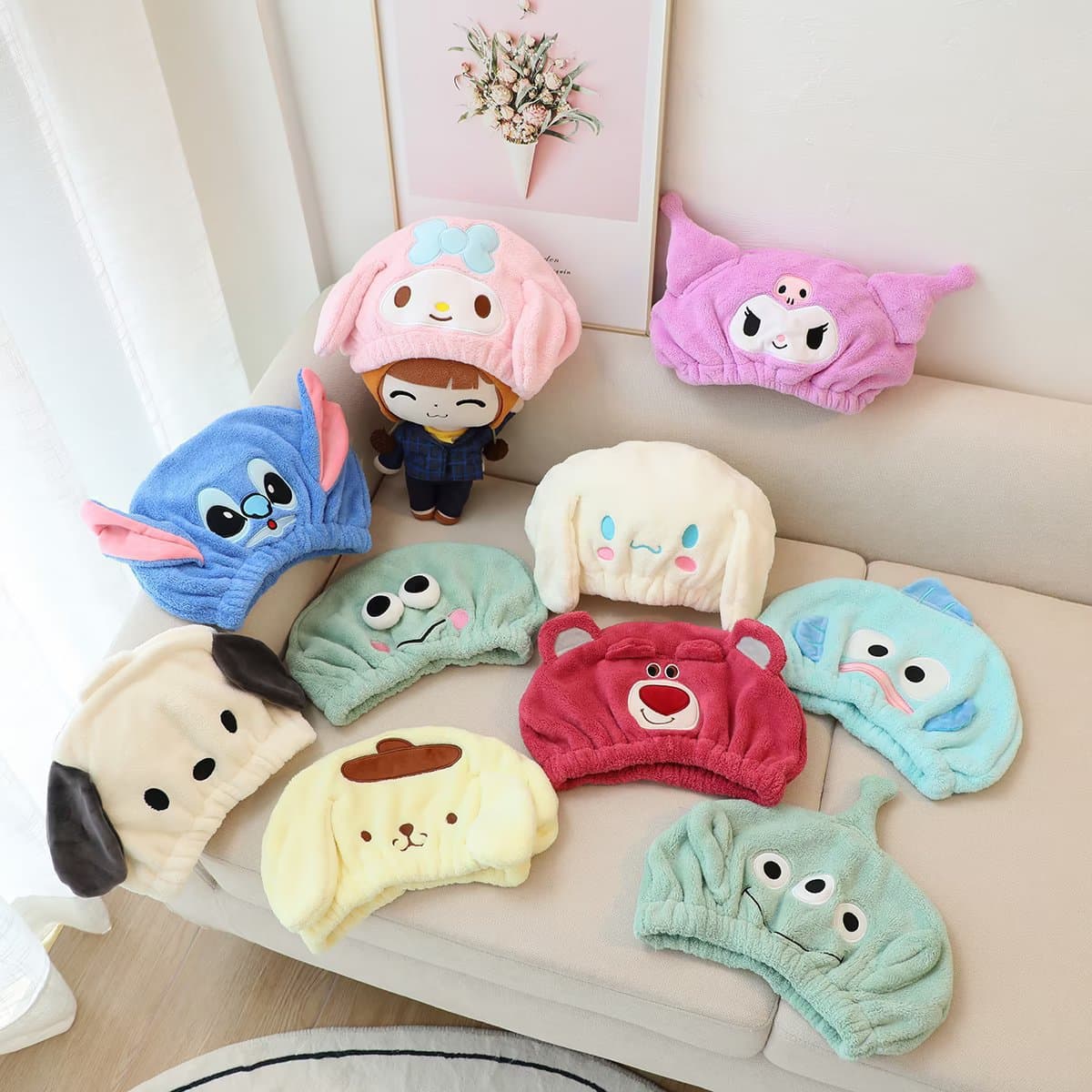 Hair drying cap, quick-drying, absorbent, cute cartoon girl thickened head towel to wrap hair, shower cap, coral fleece to dry hair