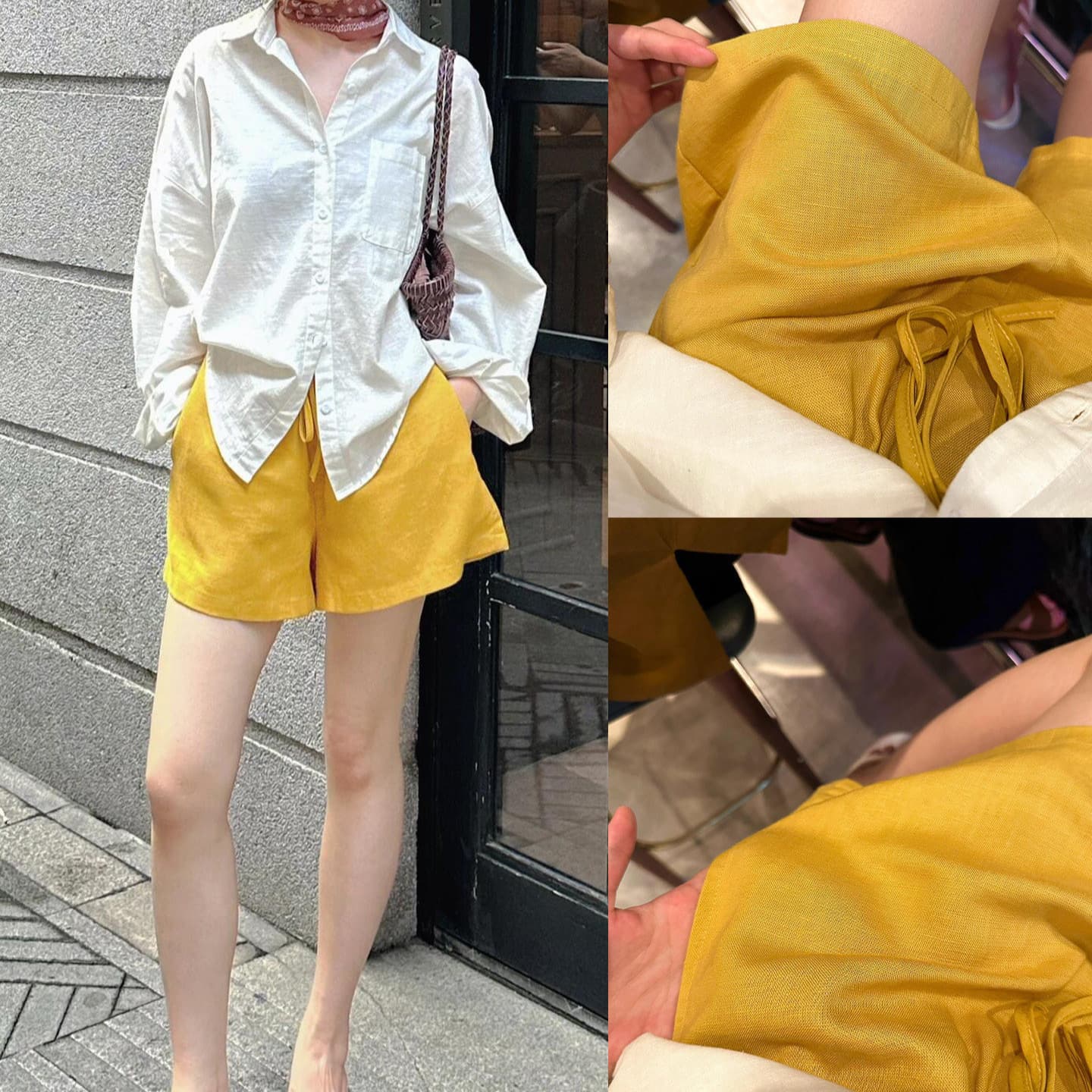 Japanese yellow linen shorts women's summer thin 2026 new small loose slimming A-line wide-leg casual pants