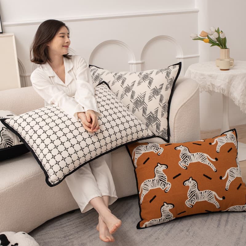 Luxury High-End Black and White Throw Pillow, Large Sofa Cushion, Back Support, Rectangular Lumbar Pillow, Living Room Back Cushion