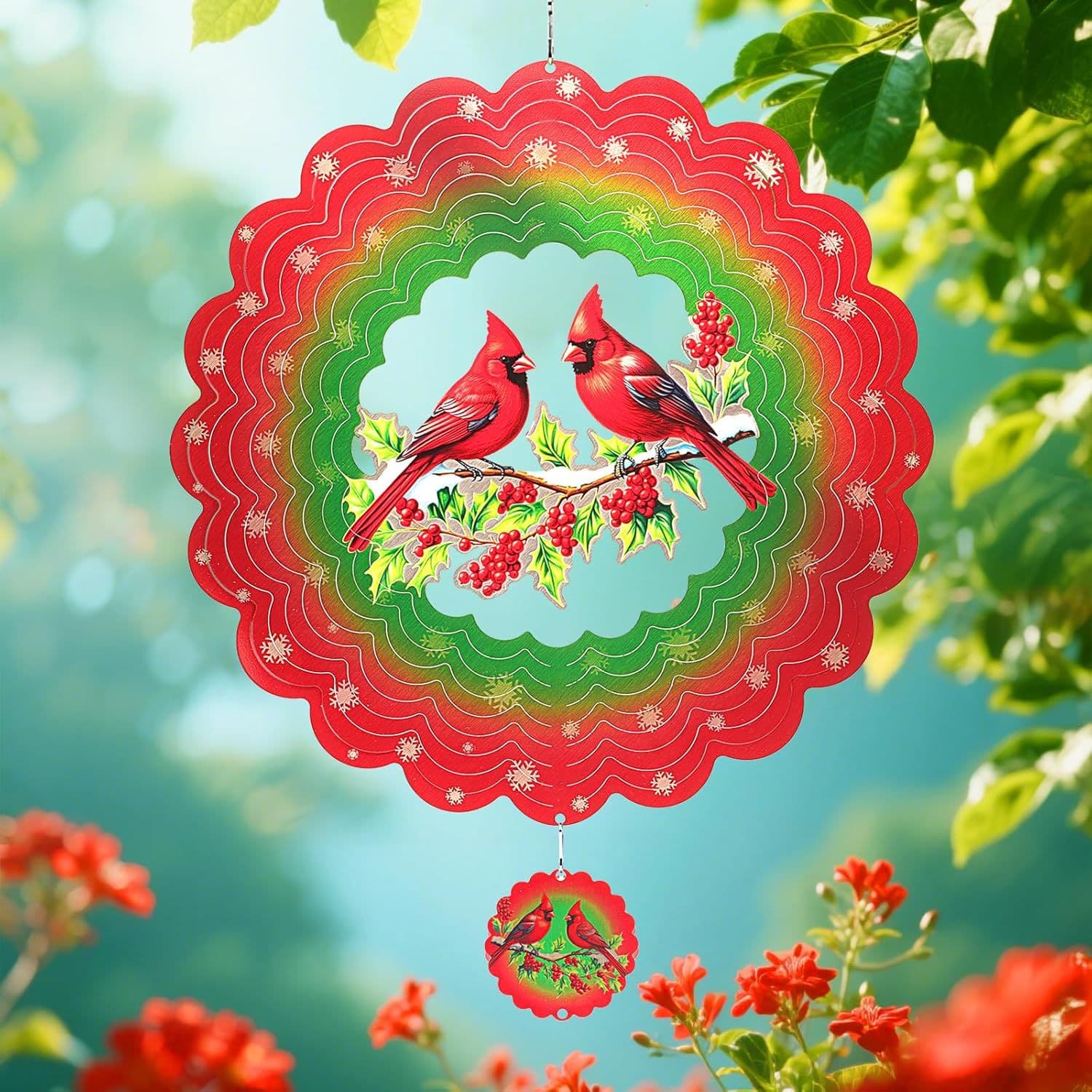 Cross-border New 3D Wind Spinner Stainless Steel Wind Chime Rotator Outdoor Garden Yard Decoration Red Bird Wind Chime